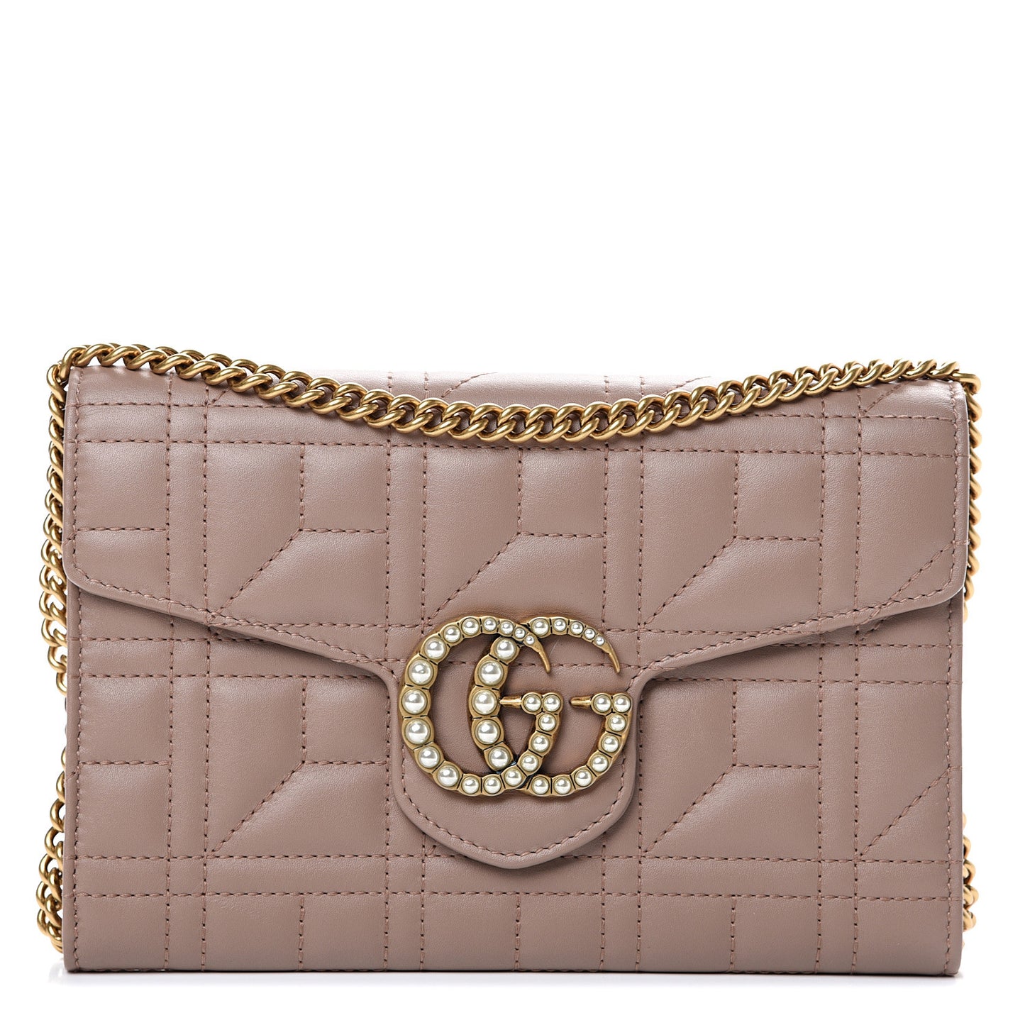 Calfskin Matelasse Mini Pearly GG Marmont Chain Wallet Porcelain Rose