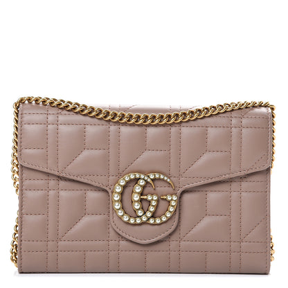 Gucci Calfskin Matelasse Mini Pearly GG Marmont Chain Wallet Porcelain Rose 1 of 10