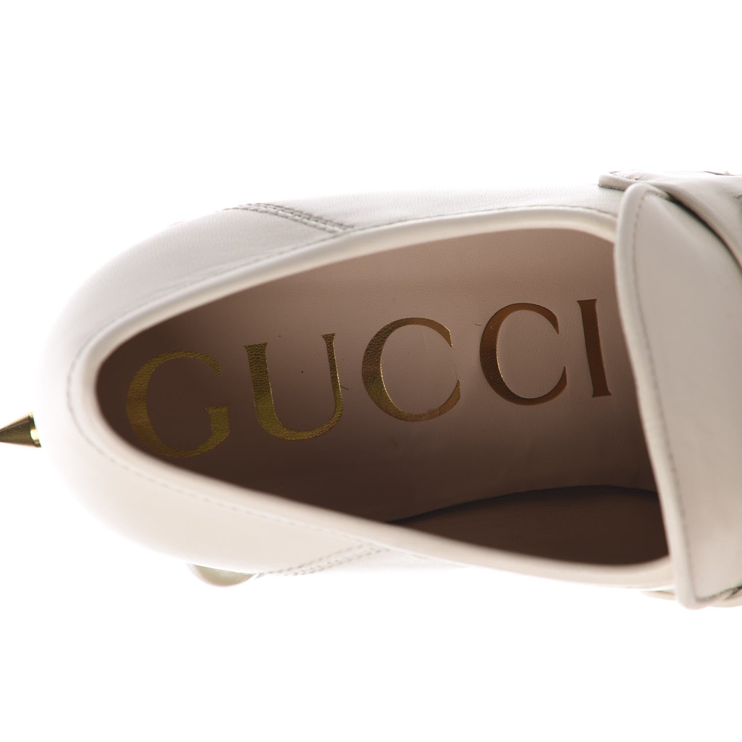 Gucci Malaga Kid Pearl Studded Spiked Vegas Platform Loafer 38.5 Mystic White 7 of 12