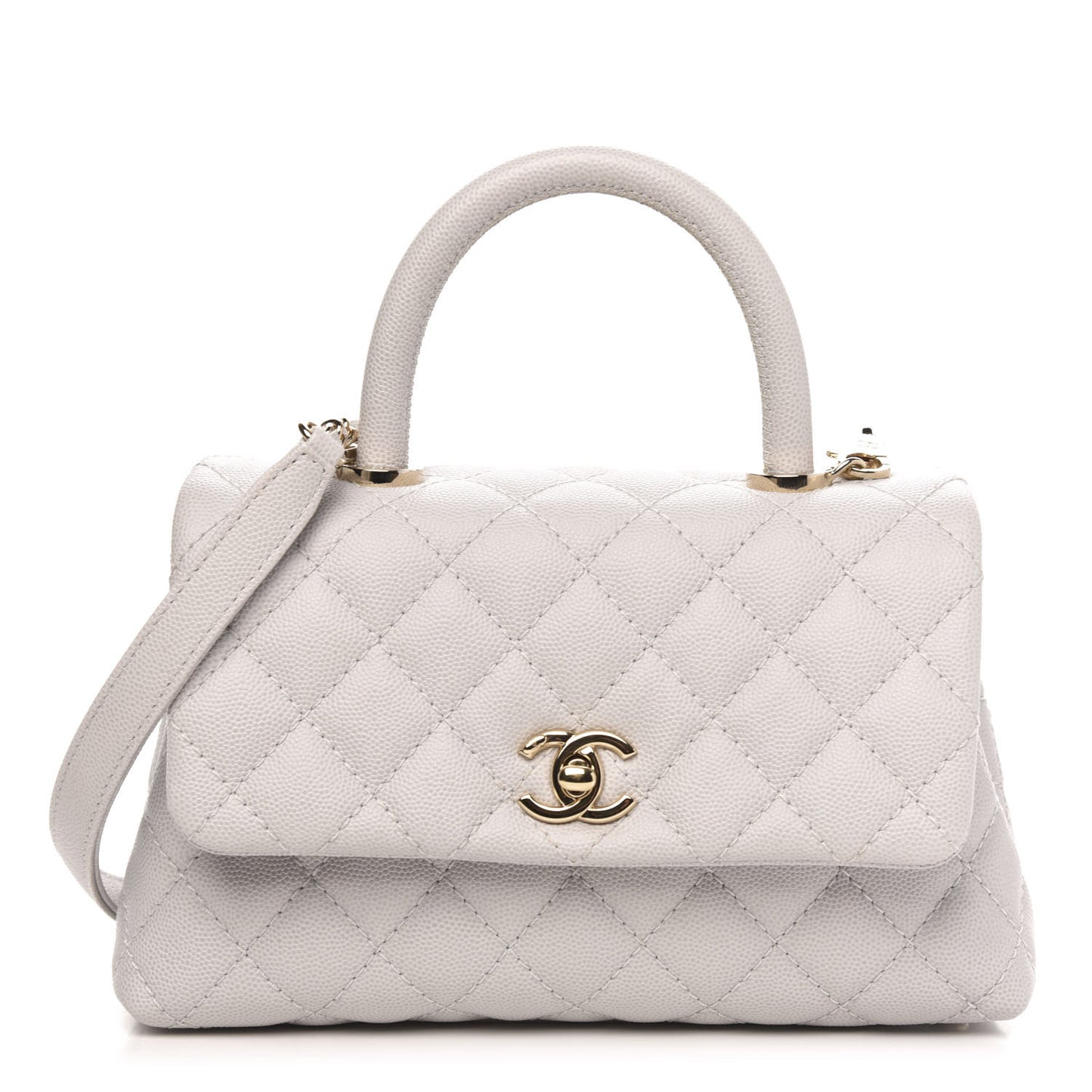 Caviar Quilted Mini Coco Handle Flap Light Grey