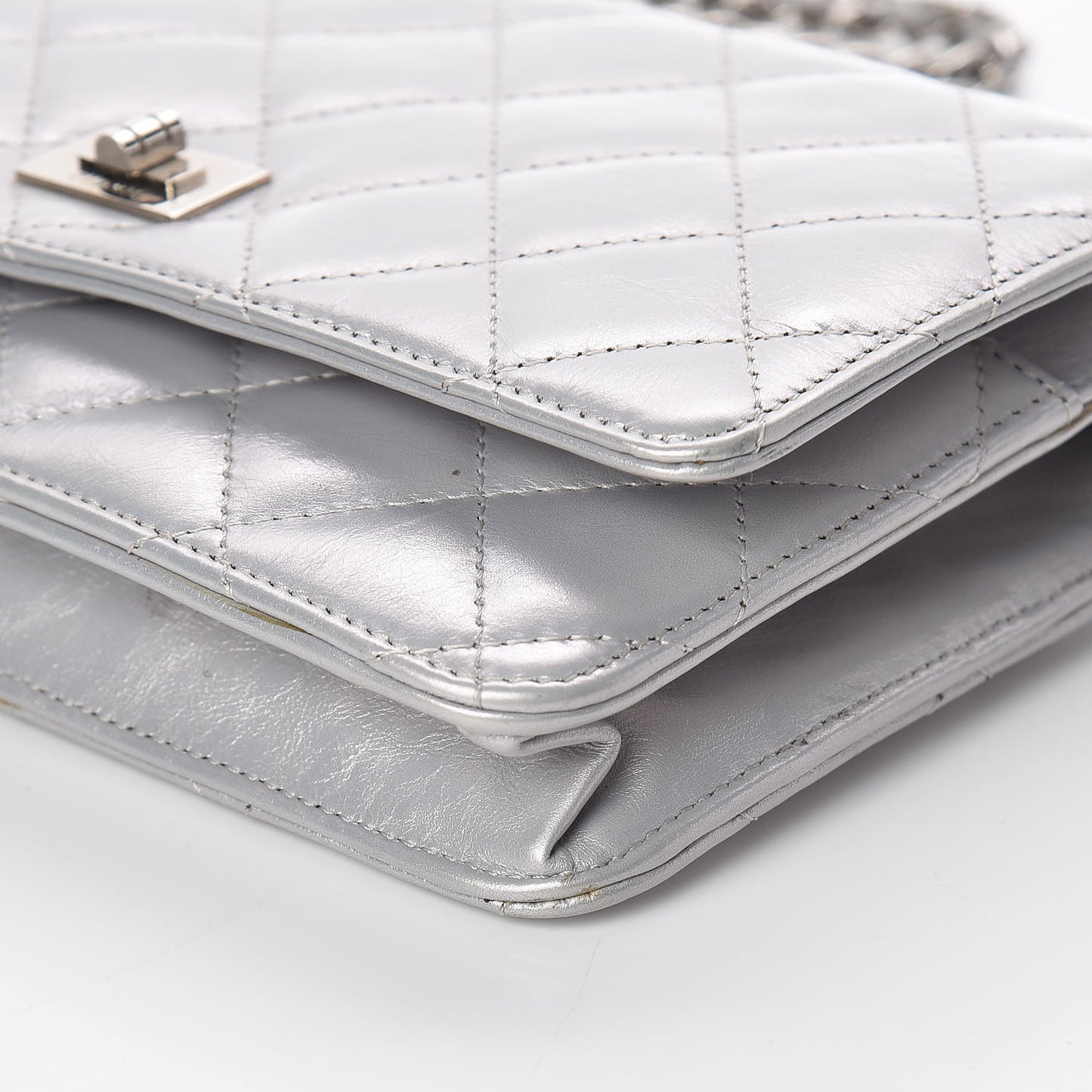 Metallic Aged Calfskin Reissue Wallet On Chain WOC Silver