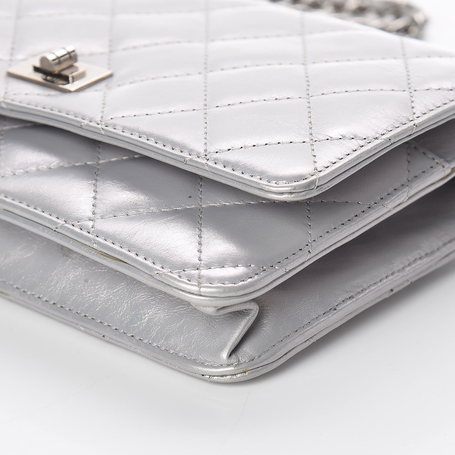 Chanel Metallic Aged Calfskin Reissue Wallet On Chain WOC Silver 6 of 10