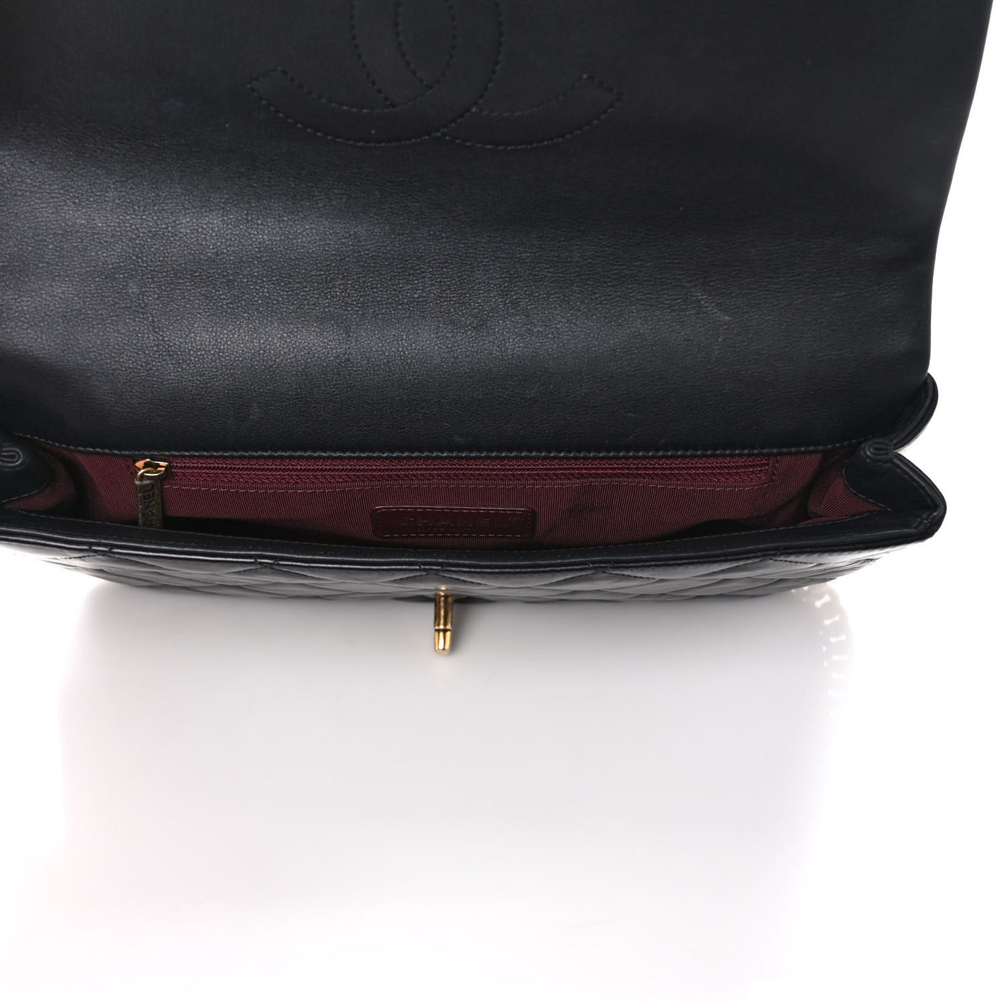 Calfskin Quilted Gold Bar Flap Black