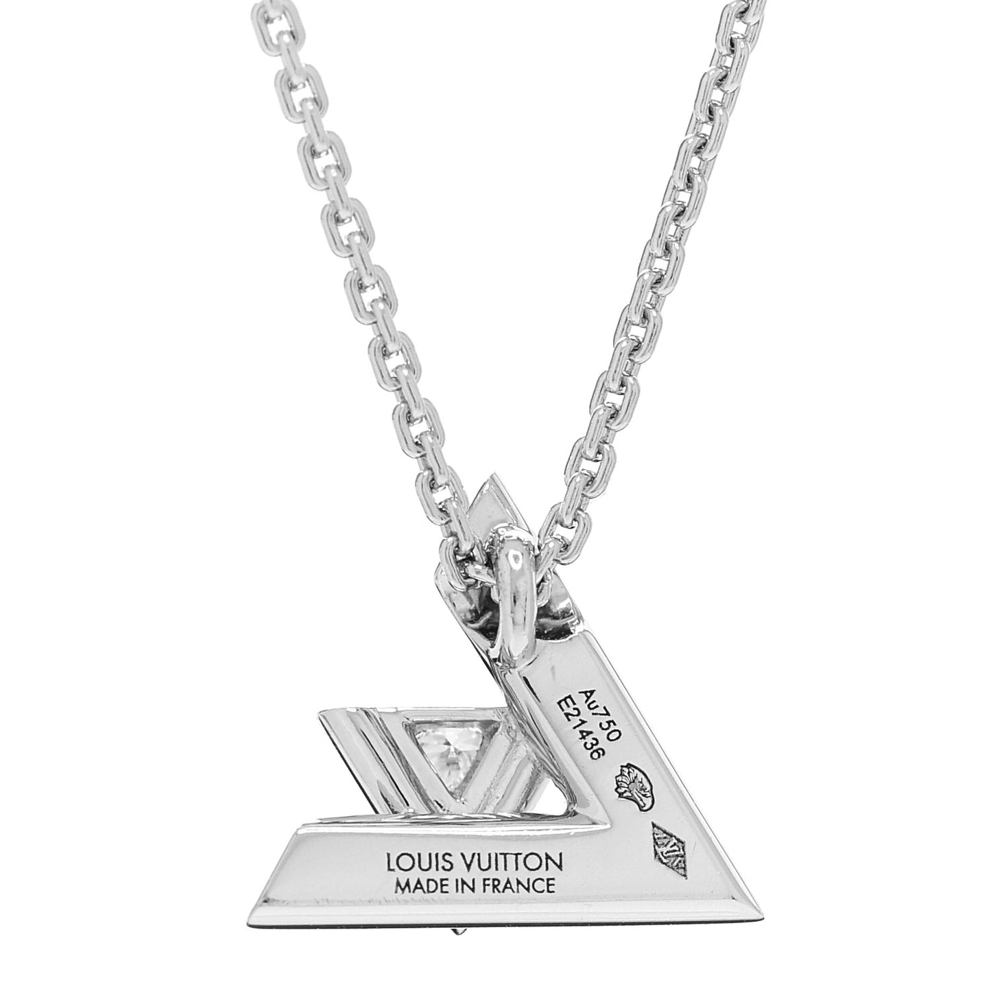 18K White Gold Diamond Small LV Volt One Pendant Necklace