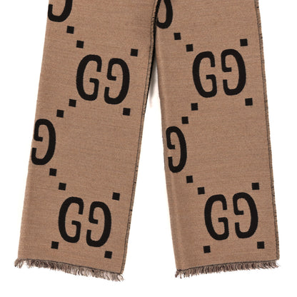 Gucci Wool Silk Monogram Jumbo GG Freedom Scarf Dark Brown Beige 2 of 3