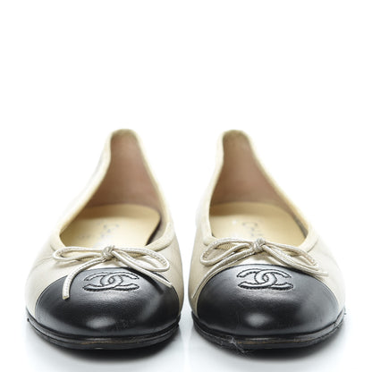 Chanel Metallic Lambskin Cap Toe CC Ballerina Flats 37 Gold Black 2 of 18