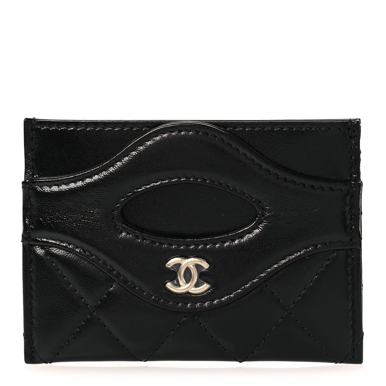 Chanel Shiny Crumpled Calfskin Quilted 31 Card Holder Black 1 of 10