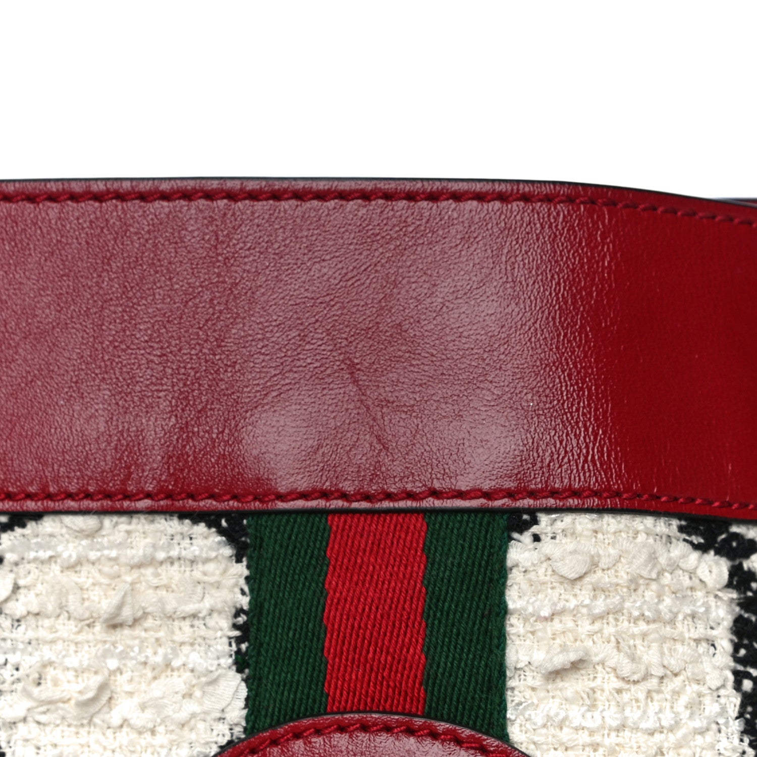 Gucci Tweed GG Monogram Large Rajah Chain Tote White Black Romantic Cherry 23 of 24