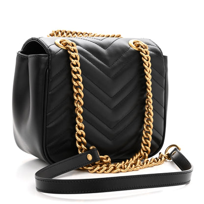 Gucci Calfskin Matelasse Mini GG Marmont Square Shoulder Bag Black 3 of 9
