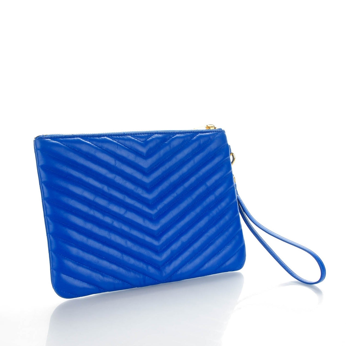 Calfskin Matelasse Chevron Monogram A5 Wristlet Blue Majorelle
