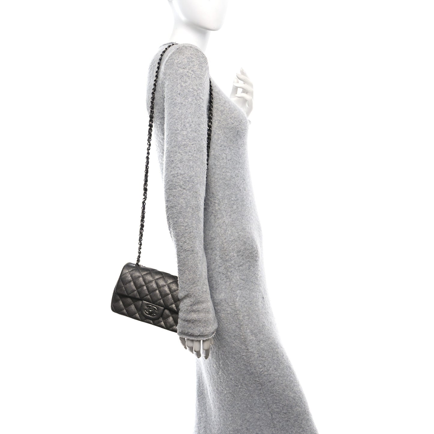Metallic Caviar Quilted Mini Rectangular Flap Dark Silver