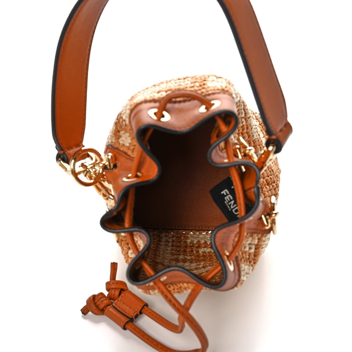 Fendi Raffia Vitello Seta F is Fendi FF Woven Mini Mon Tresor Bucket Bag Brick Natural 4 of 10