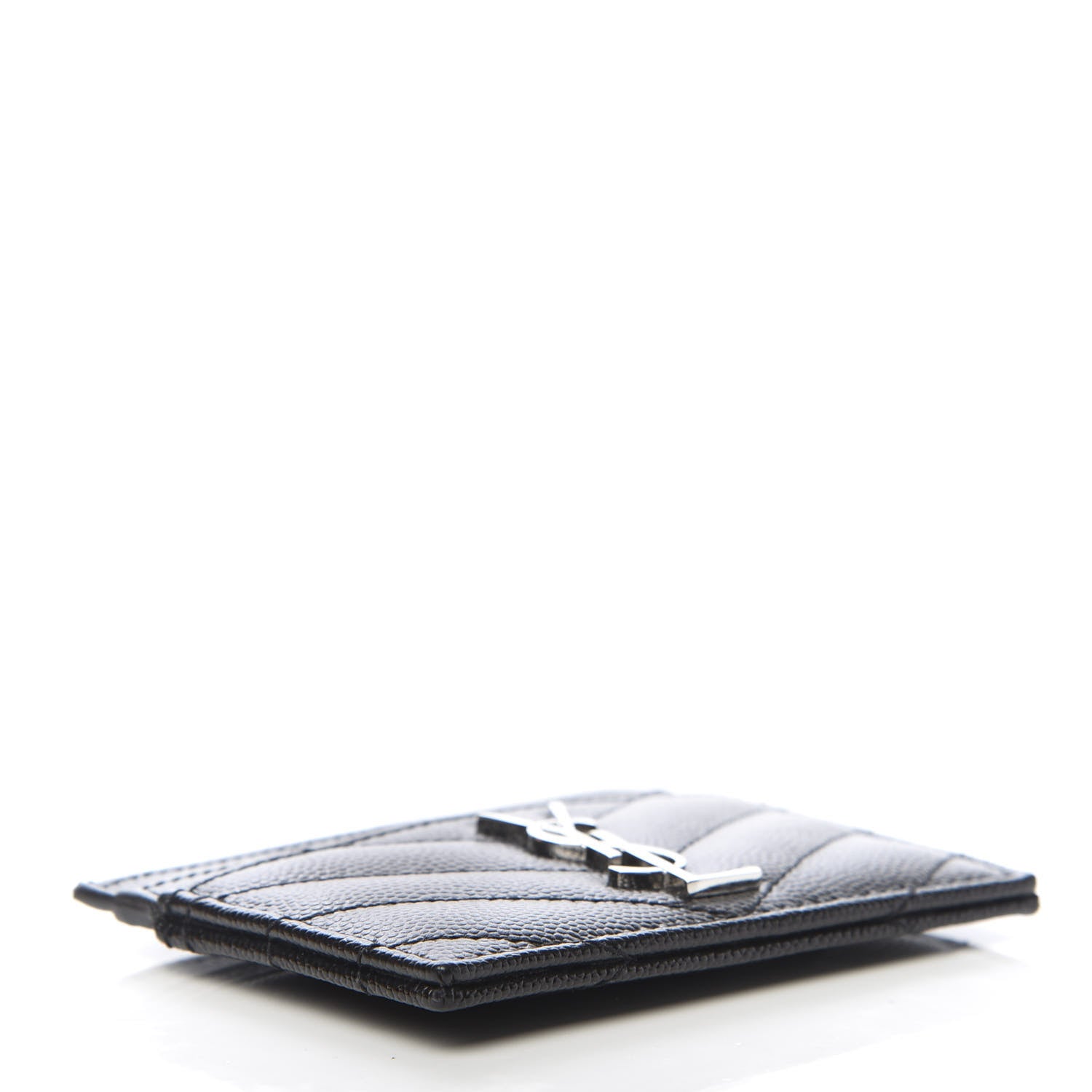 Saint Laurent Grain De Poudre Matelasse Chevron Monogram Credit Card Case Black 4 of 8