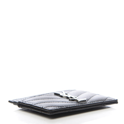 Saint Laurent Grain De Poudre Matelasse Chevron Monogram Credit Card Case Black 4 of 8