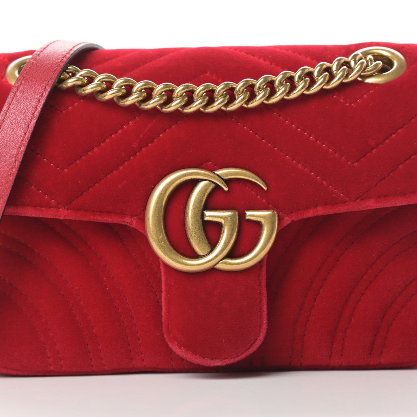 Velvet Matelasse Mini GG Marmont Shoulder Bag Hibiscus Red