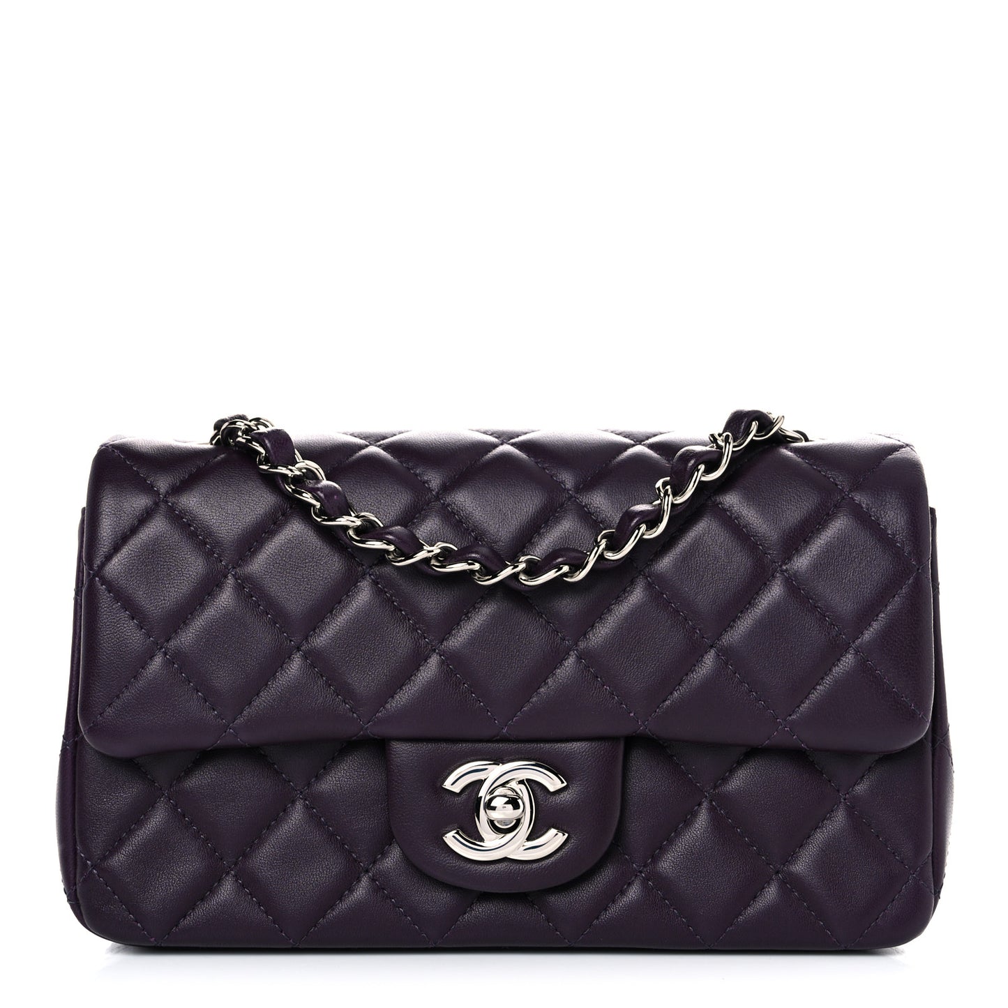 Lambskin Quilted Mini Rectangular Flap Dark Purple
