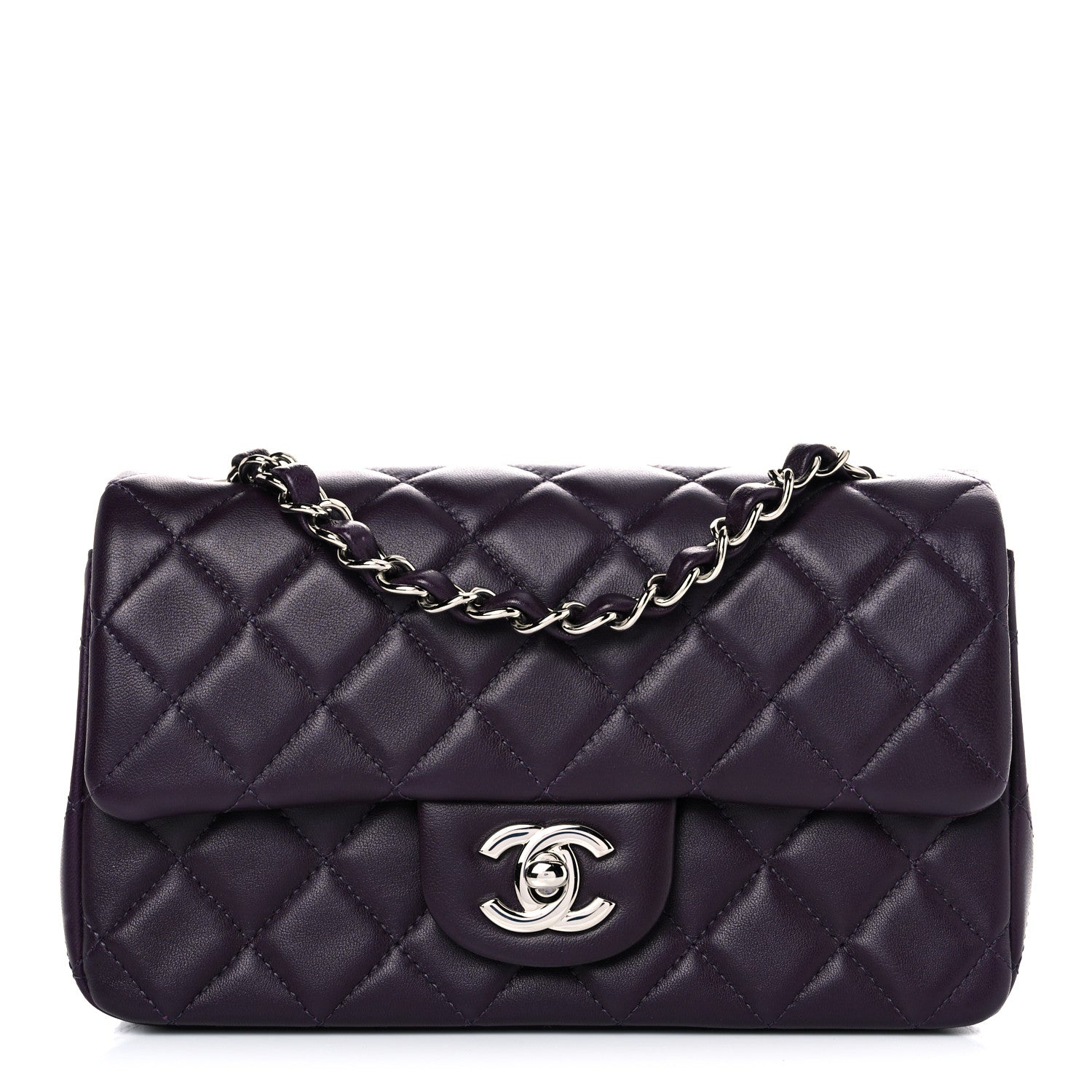 Chanel Lambskin Quilted Mini Rectangular Flap Dark Purple 1 of 13