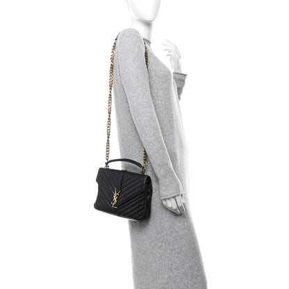 Saint Laurent Cracked Shiny Calfskin Matelasse Chevron Monogram Medium College Bag Black 2 of 10