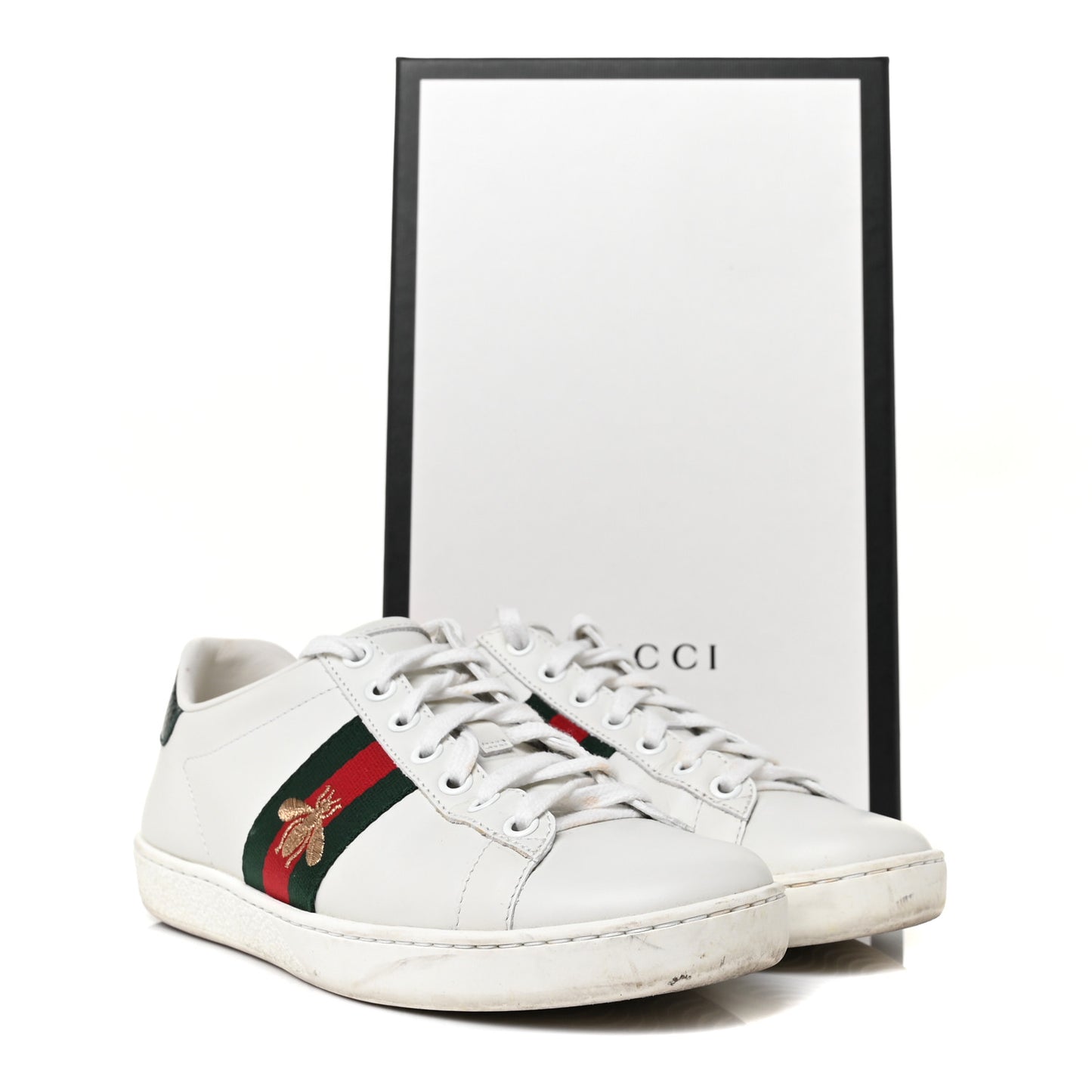 Calfskin Ayers Bee Embroidered Womens Ace Sneakers 36 White Green