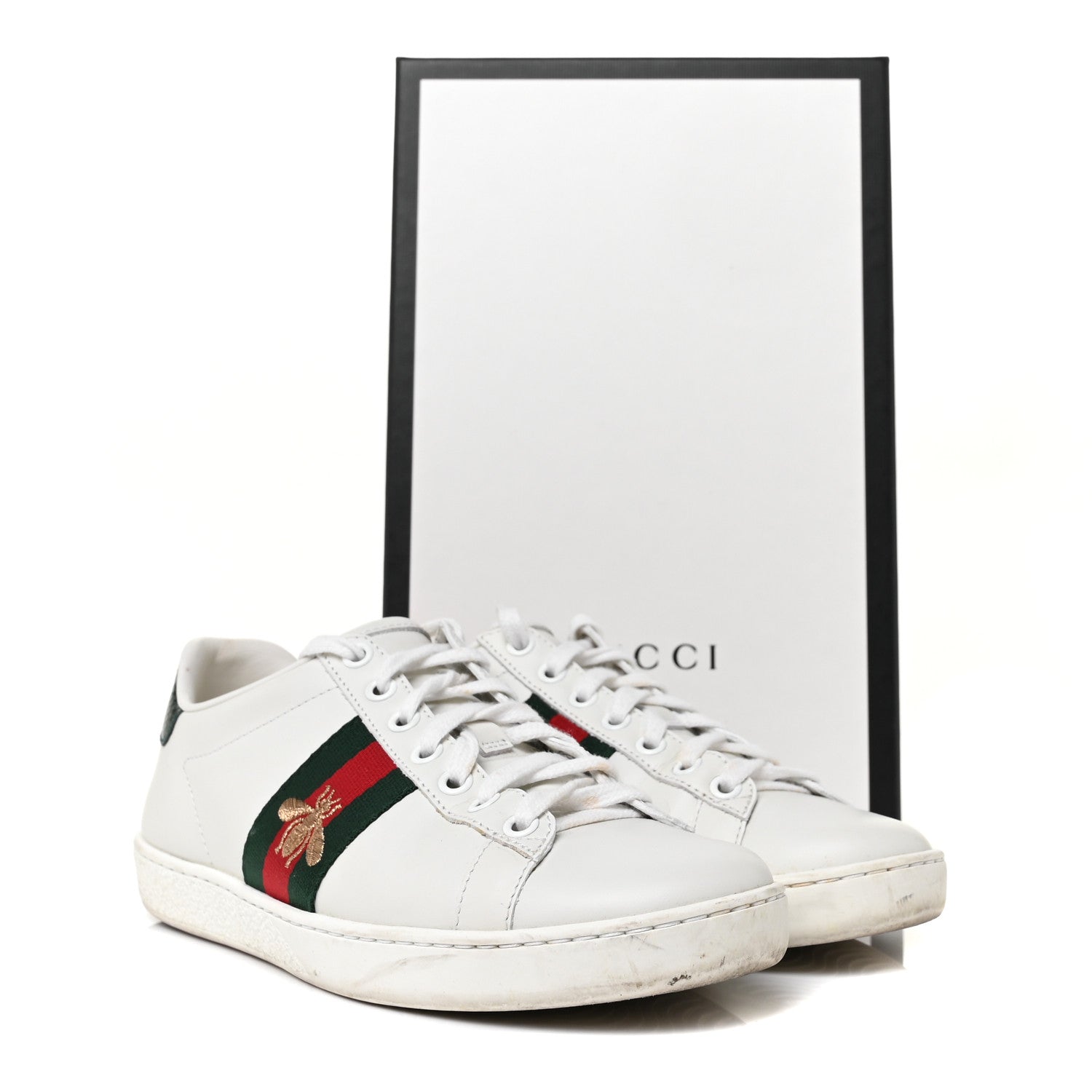 Gucci Calfskin Ayers Bee Embroidered Womens Ace Sneakers 36 White Green 10 of 10
