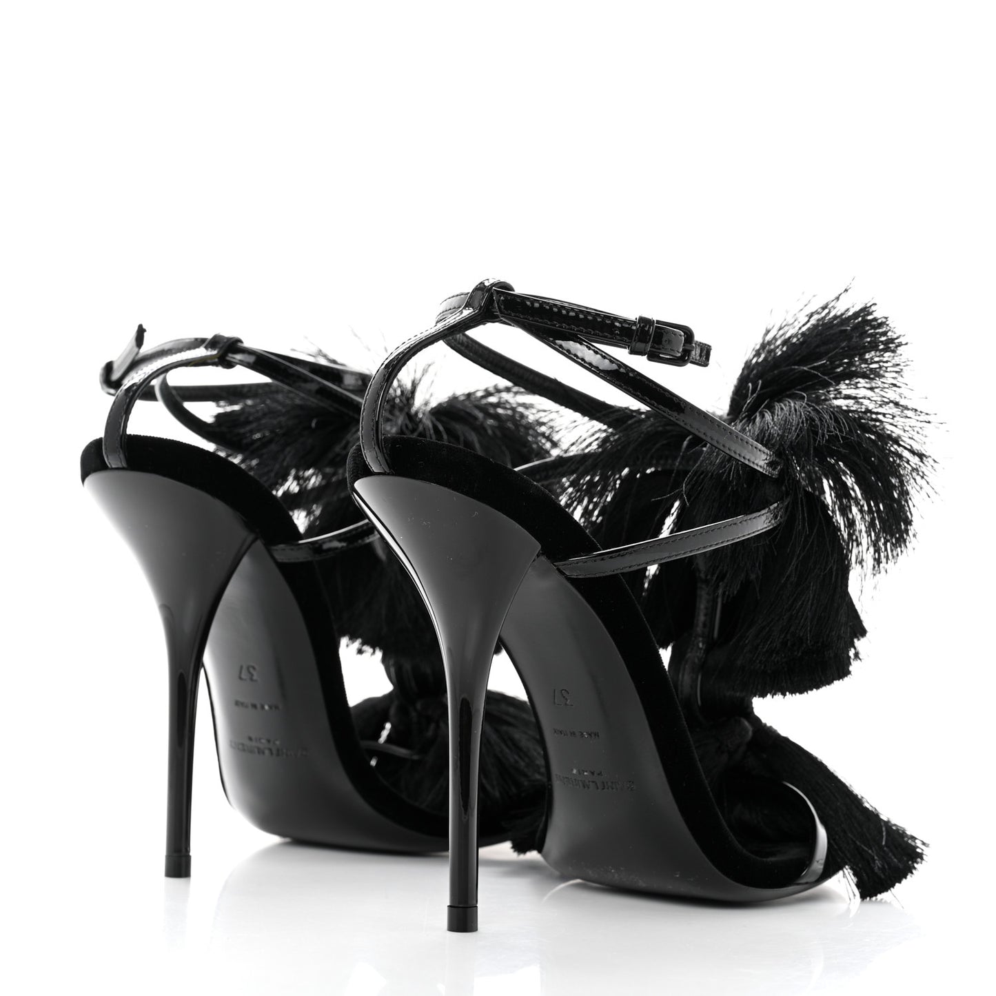 Vernice Chiffon Tassel Embellished Pierre Pon Pon 110 Sandals 37 Black