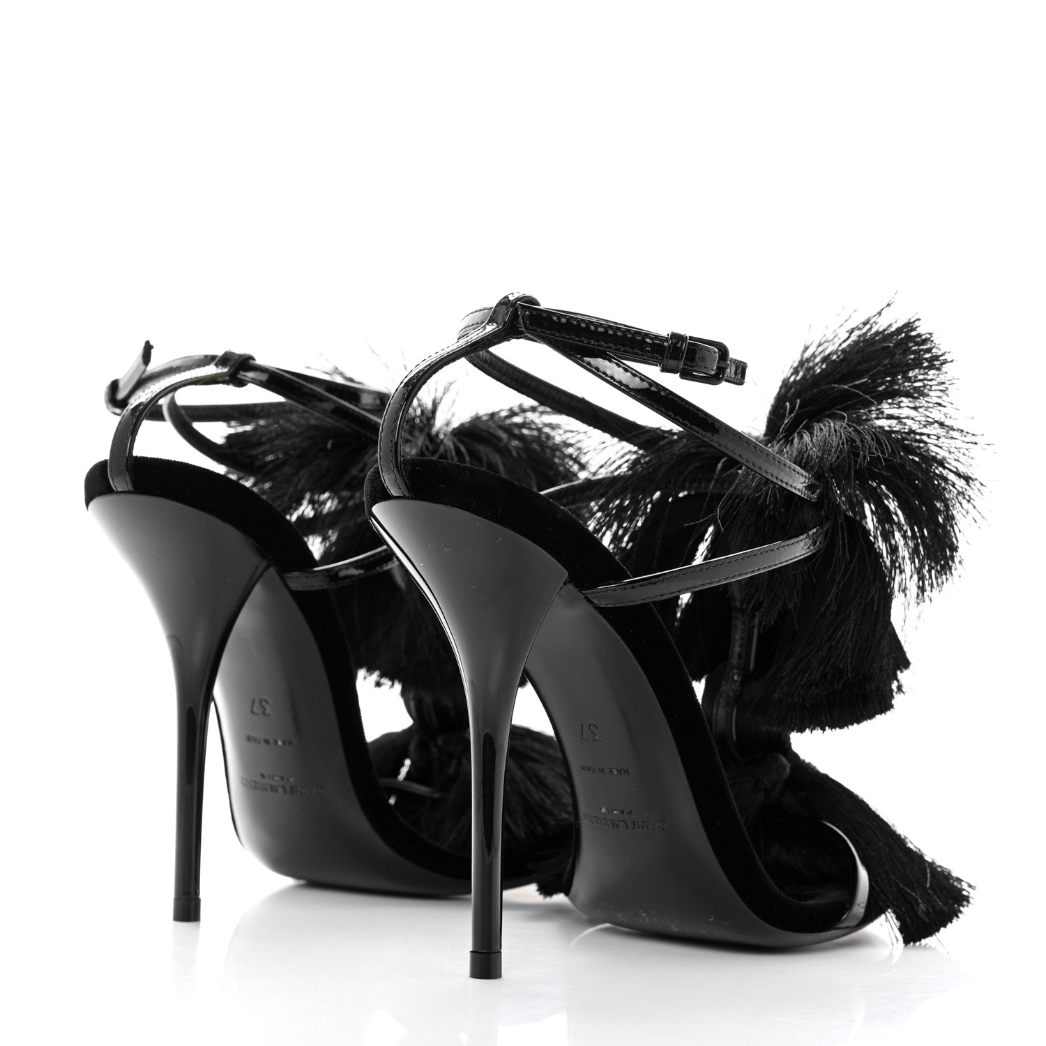 Saint Laurent Vernice Chiffon Tassel Embellished Pierre Pon Pon 110 Sandals 37 Black 4 of 7