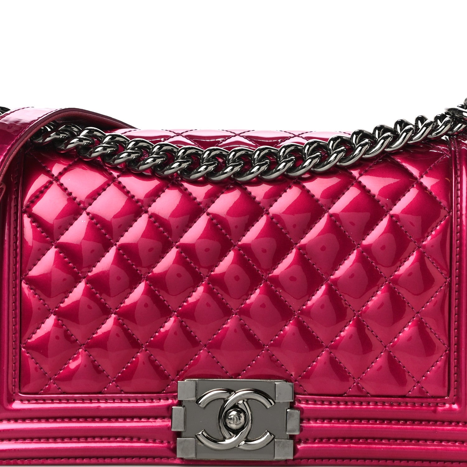 Chanel Metallic Patent Calfskin Quilted Medium Boy Flap Pink 8 of 17