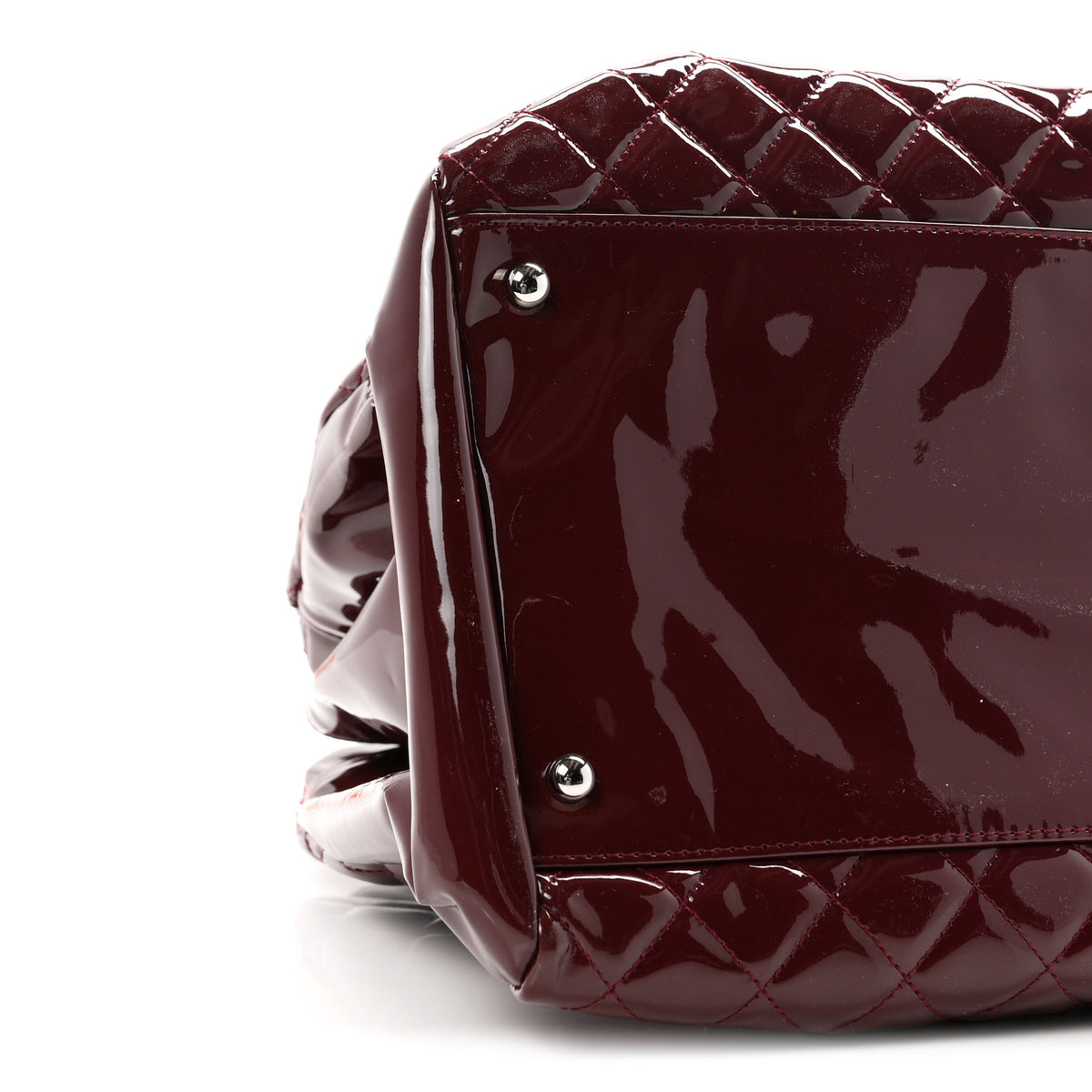 Patent Quilted Maxi Just Mademoiselle Bowling Bag Burgundy