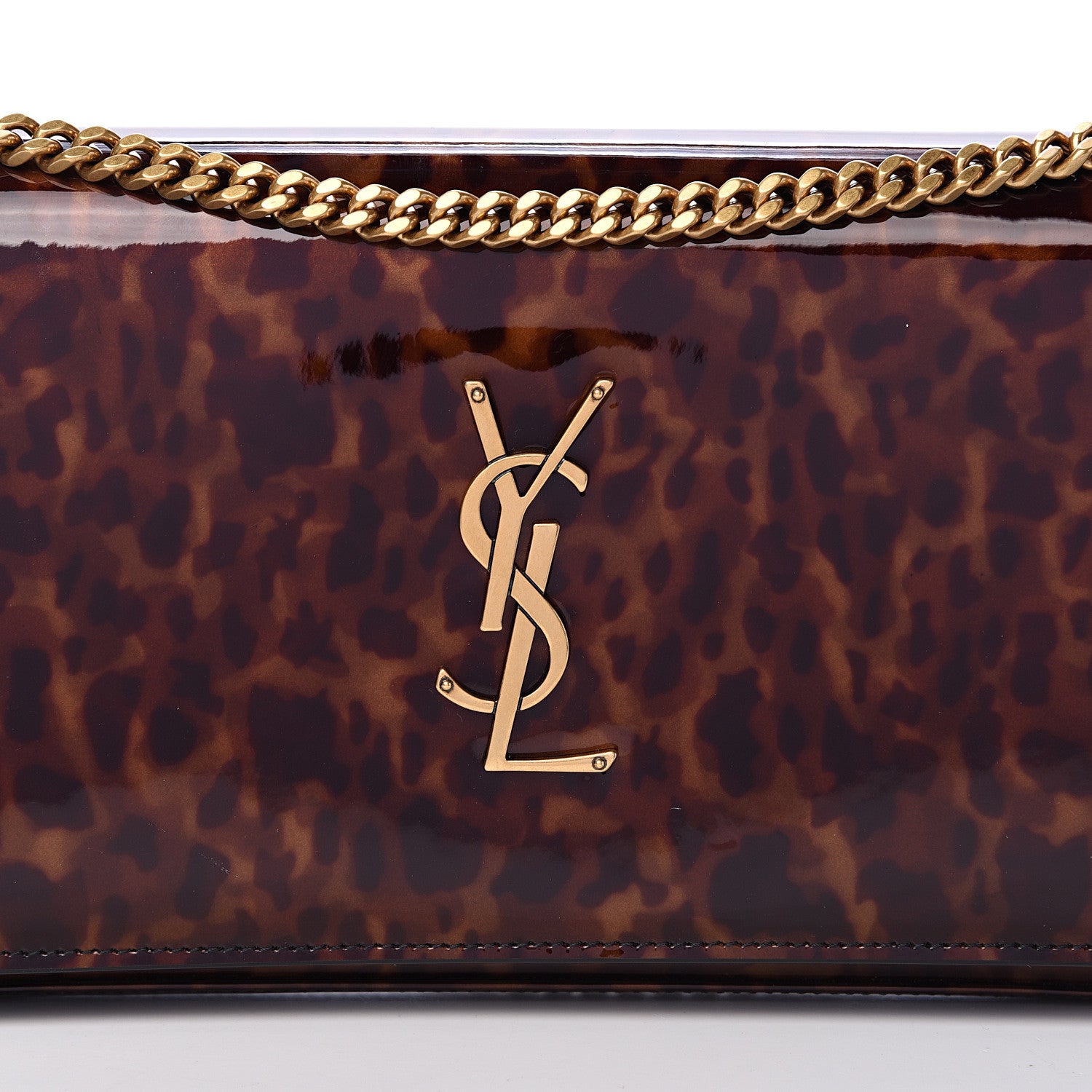 Saint Laurent Patent Chain Wallet Tortoise 6 of 9