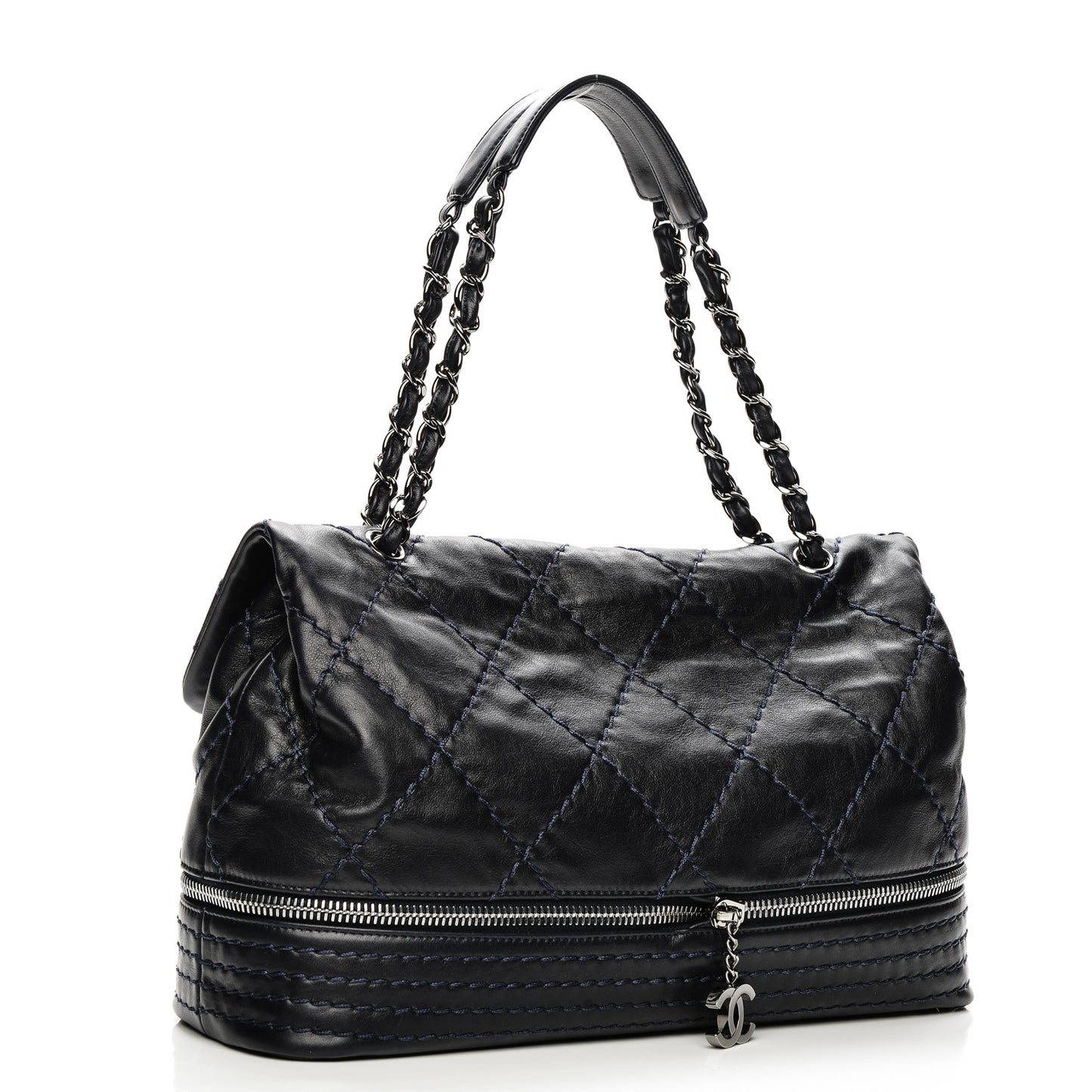 Calfskin Large Expandable Flap Bag Blue