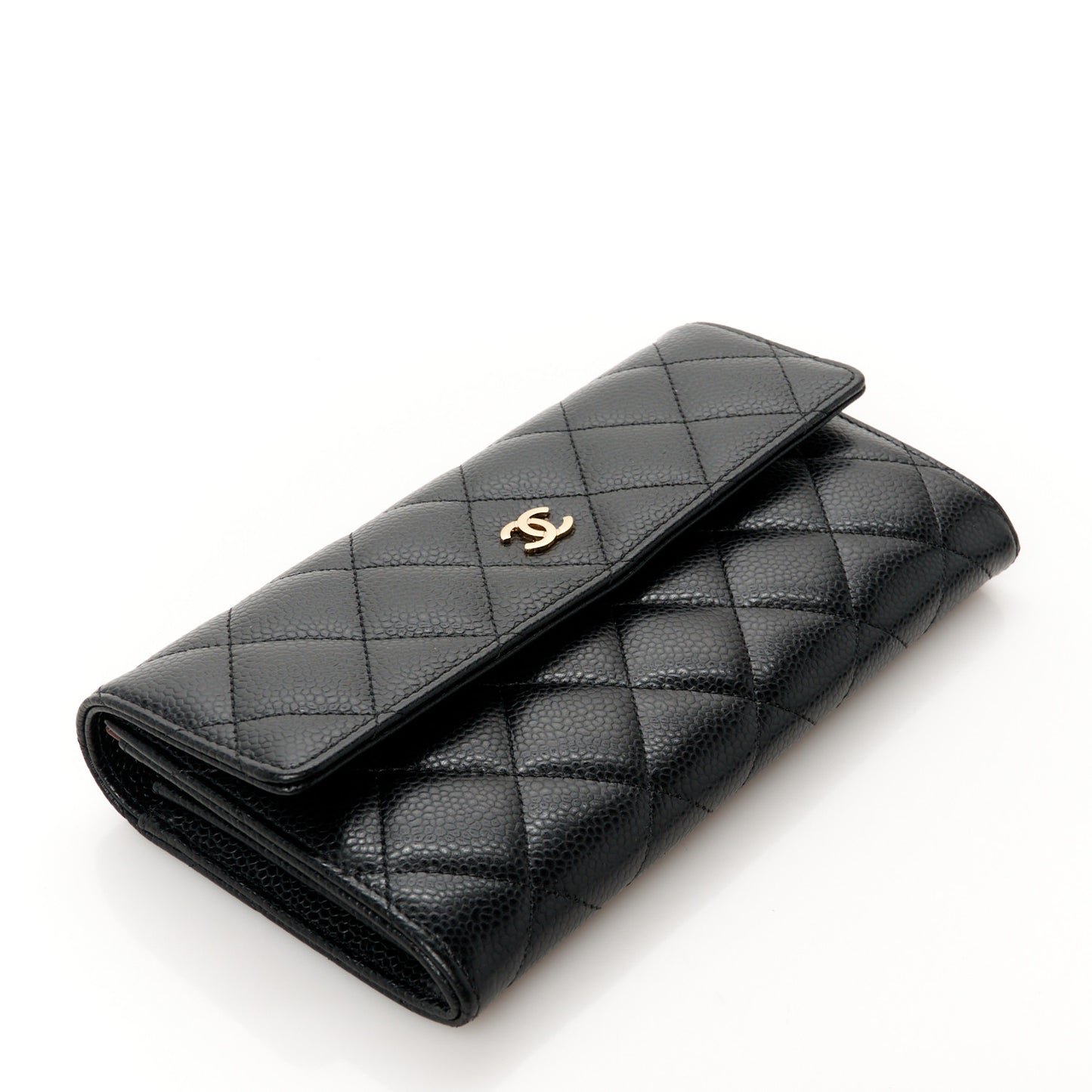 Caviar Quilted Large Gusset Flap Wallet Black