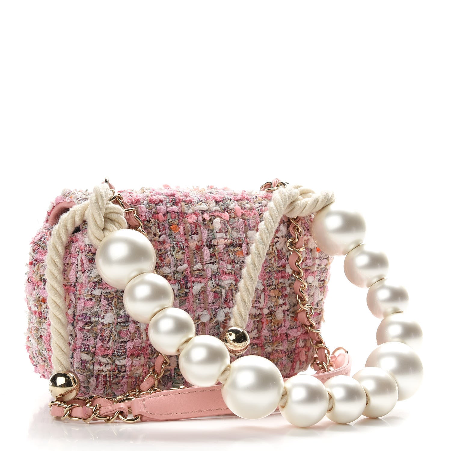 Chanel Tweed Mini Pearl Handle Flap Pink Beige Orange Ecru 3 of 9