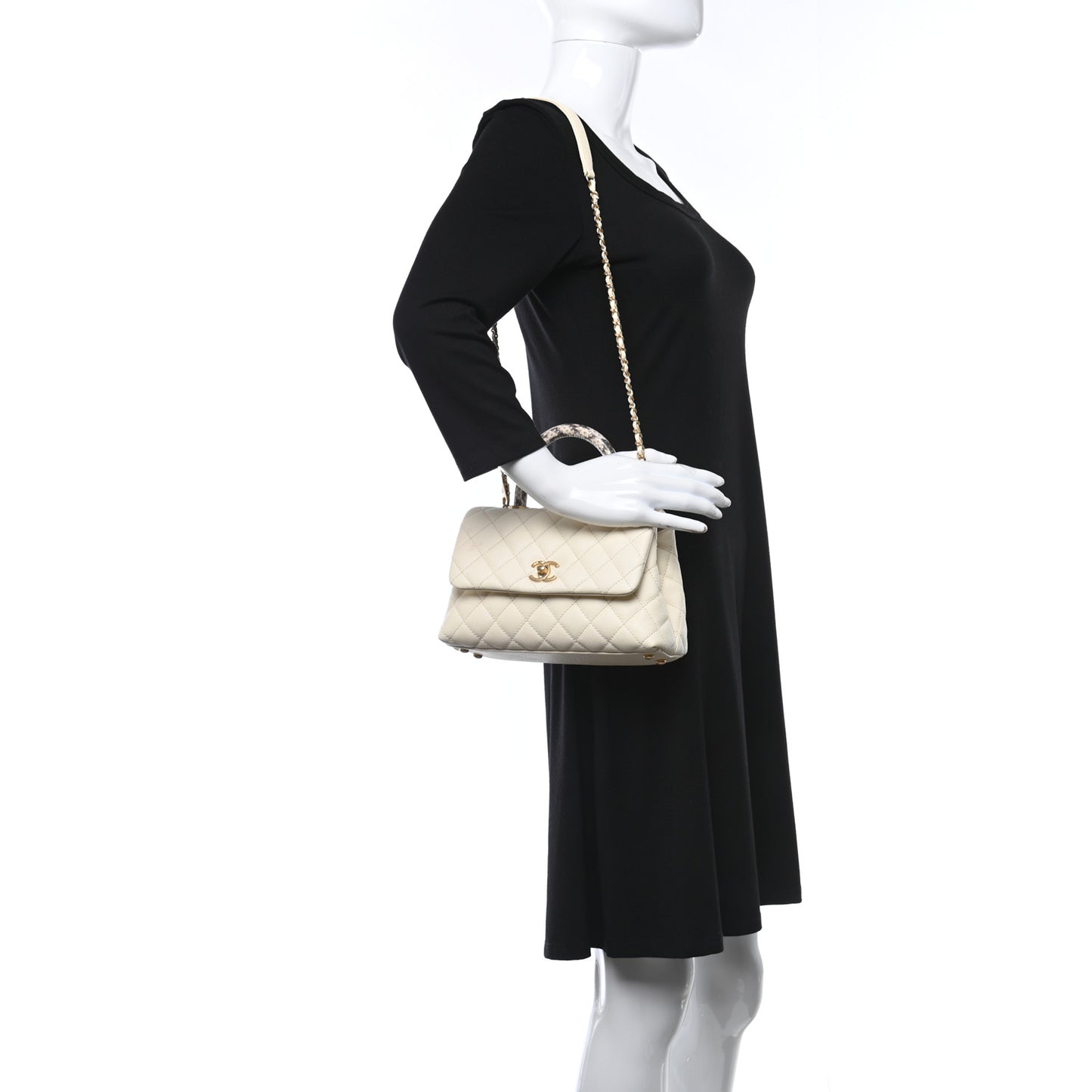 Caviar Elaphe Quilted Mini Coco Handle Flap Ivory