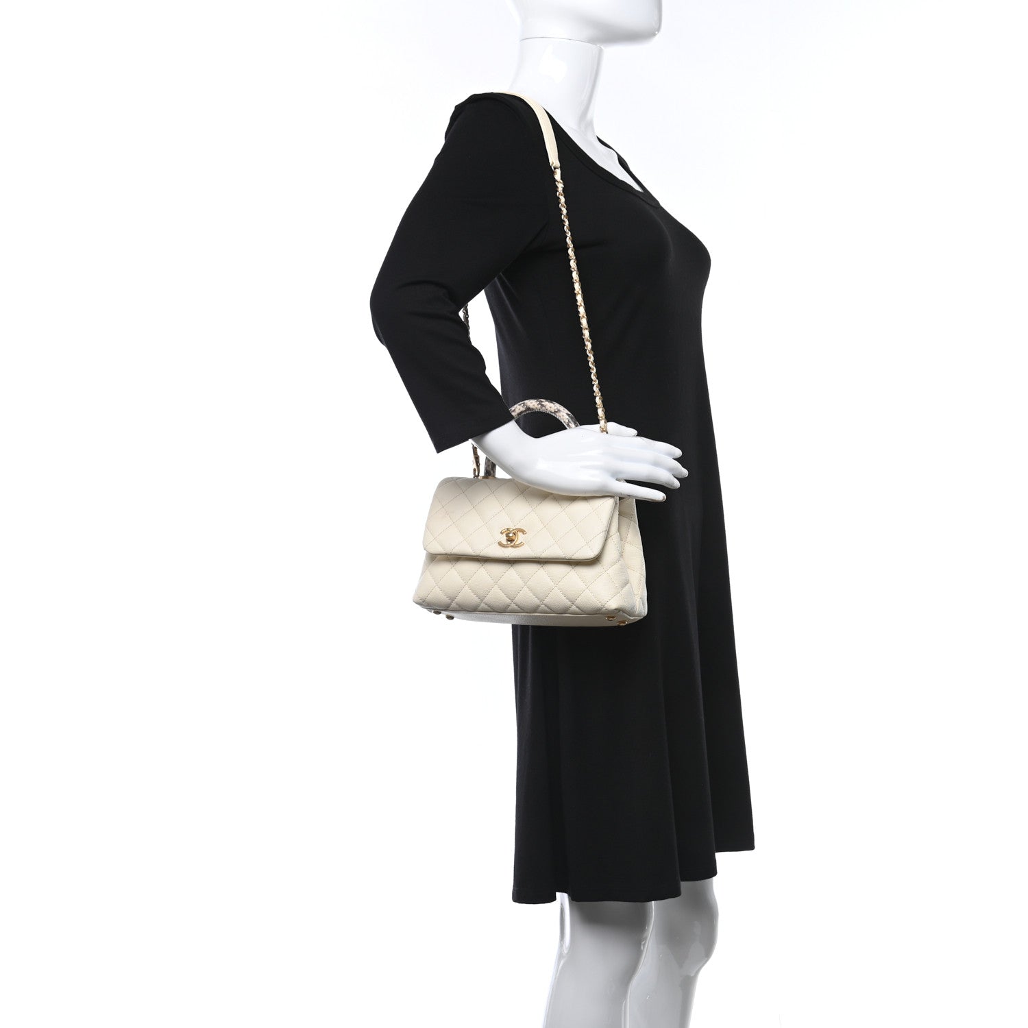 Chanel Caviar Elaphe Quilted Mini Coco Handle Flap Ivory 2 of 10
