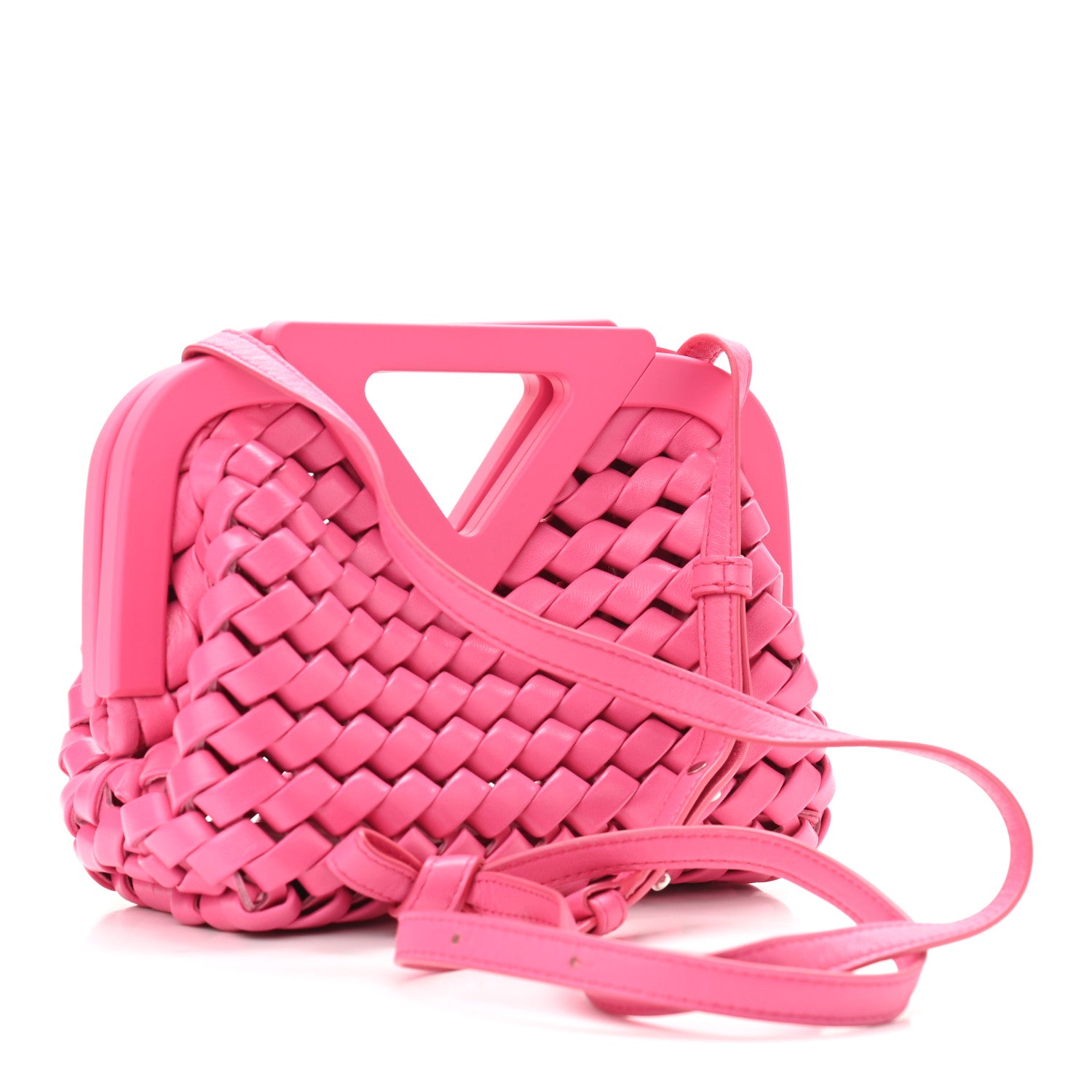 Bottega Veneta Lambskin Calfskin Slanted Intreccio Small The Point Triangle Bag Bonbon 3 of 9