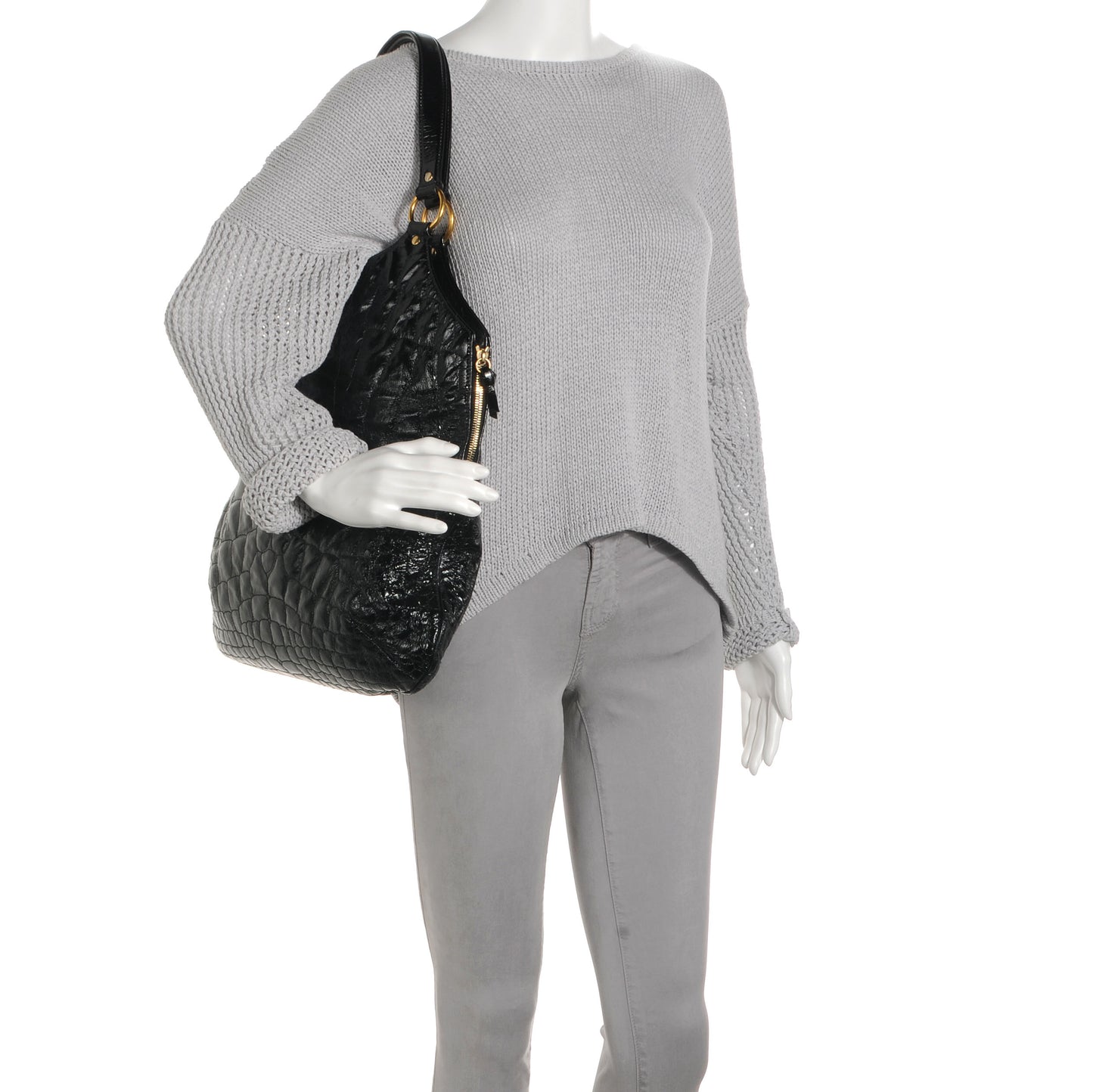 Patent Crocodile Embossed Tribute Tote Black