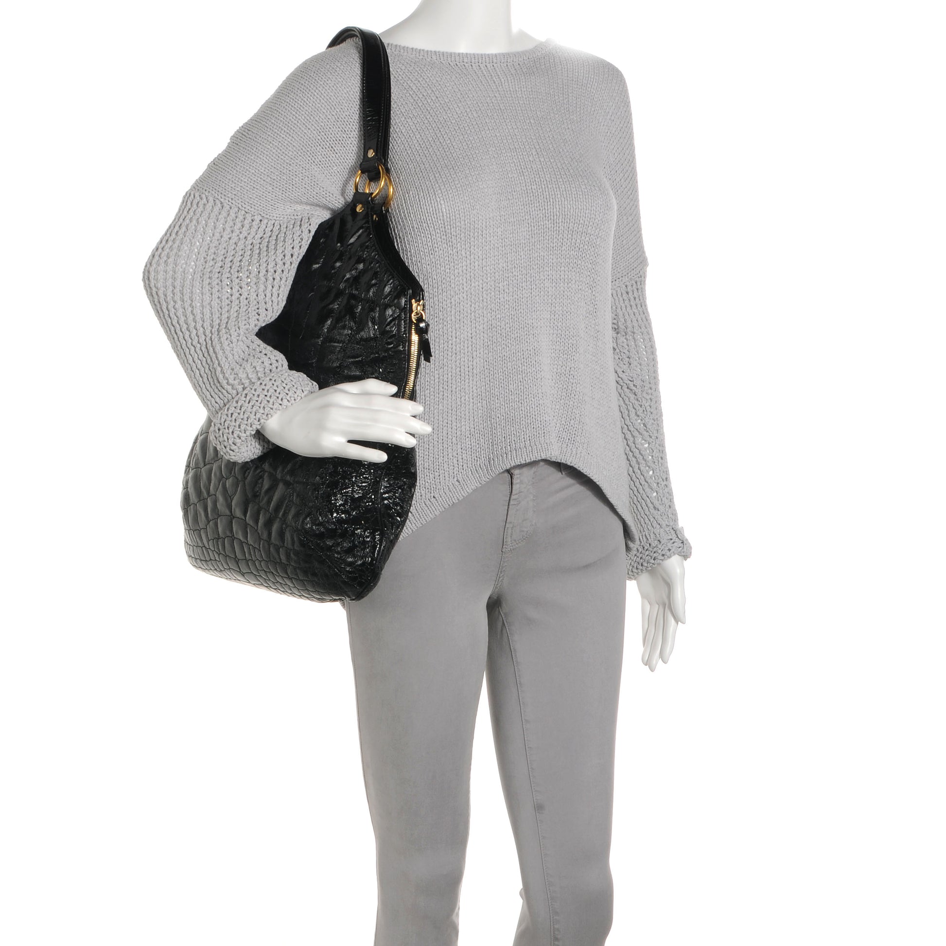 Saint Laurent Patent Crocodile Embossed Tribute Tote Black 2 of 6