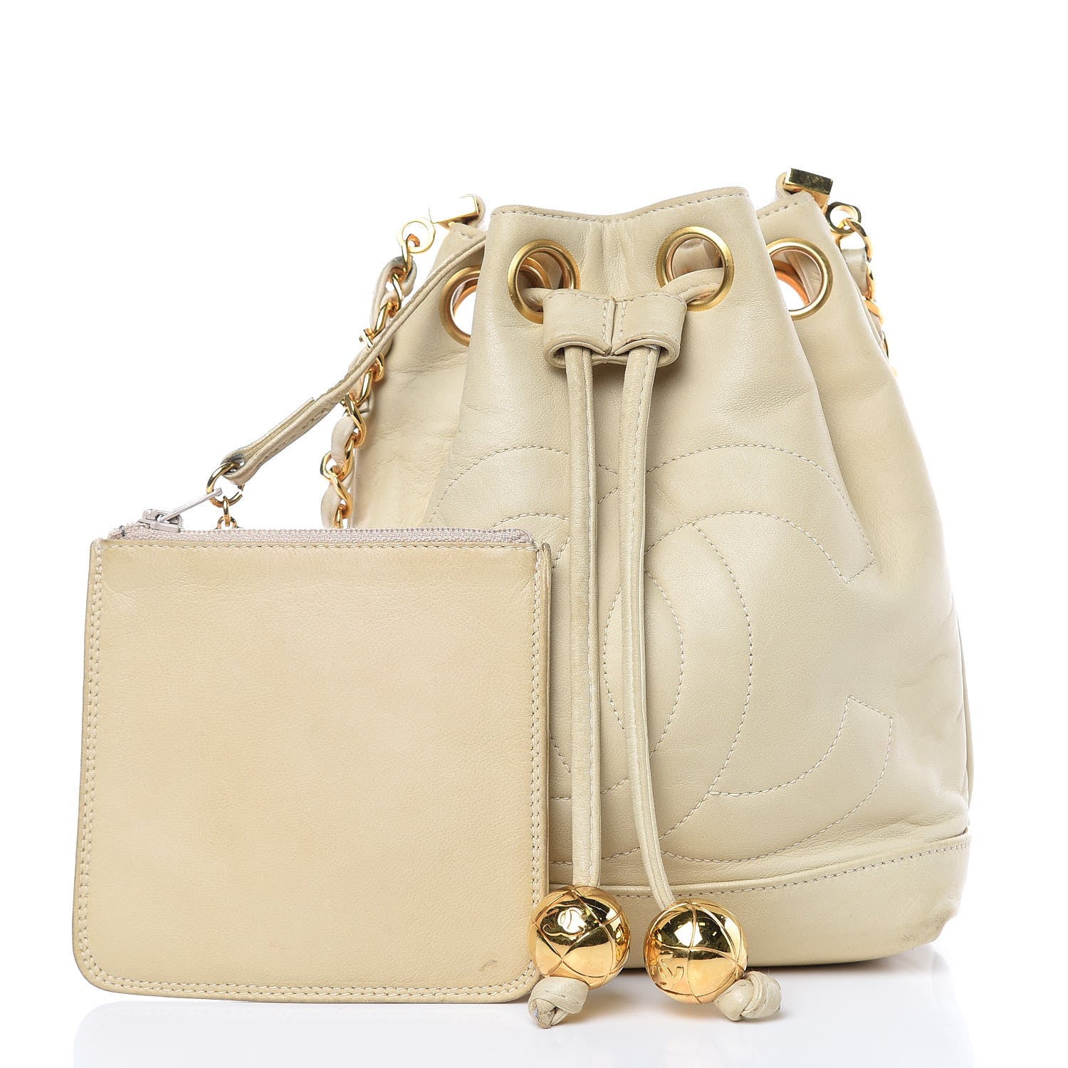Chanel Lambskin Mini CC Drawstring Bag Beige Clair 3 of 15