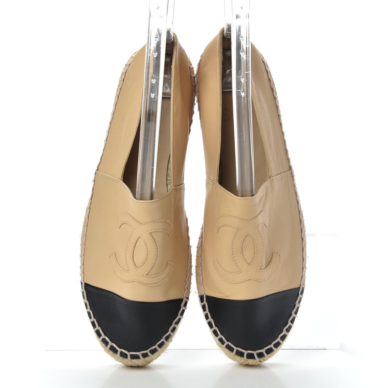 Chanel Lambskin CC Espadrilles 36 Beige Black 5 of 10