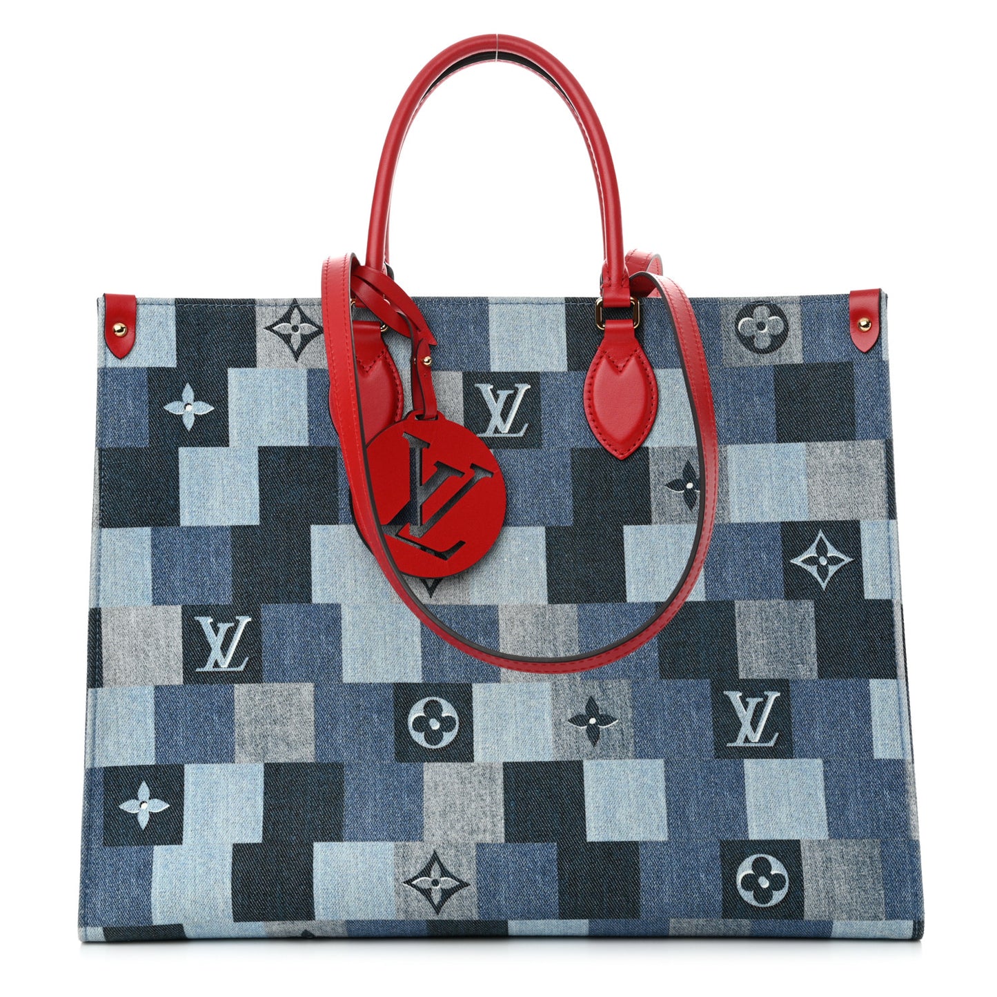 Denim Damier Monogram Onthego Blue Rouge