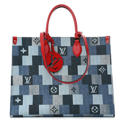 Louis Vuitton Denim Damier Monogram Onthego Blue Rouge 1 of 12