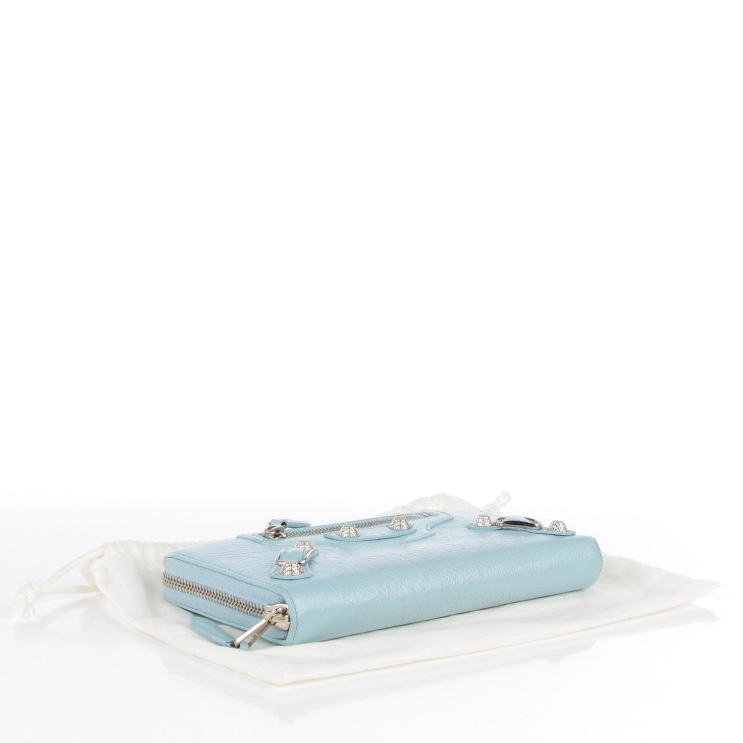 Balenciaga Agneau Giant 12 Silver Hardware Continental Zip Around Wallet Bleu Dragee 4 of 9