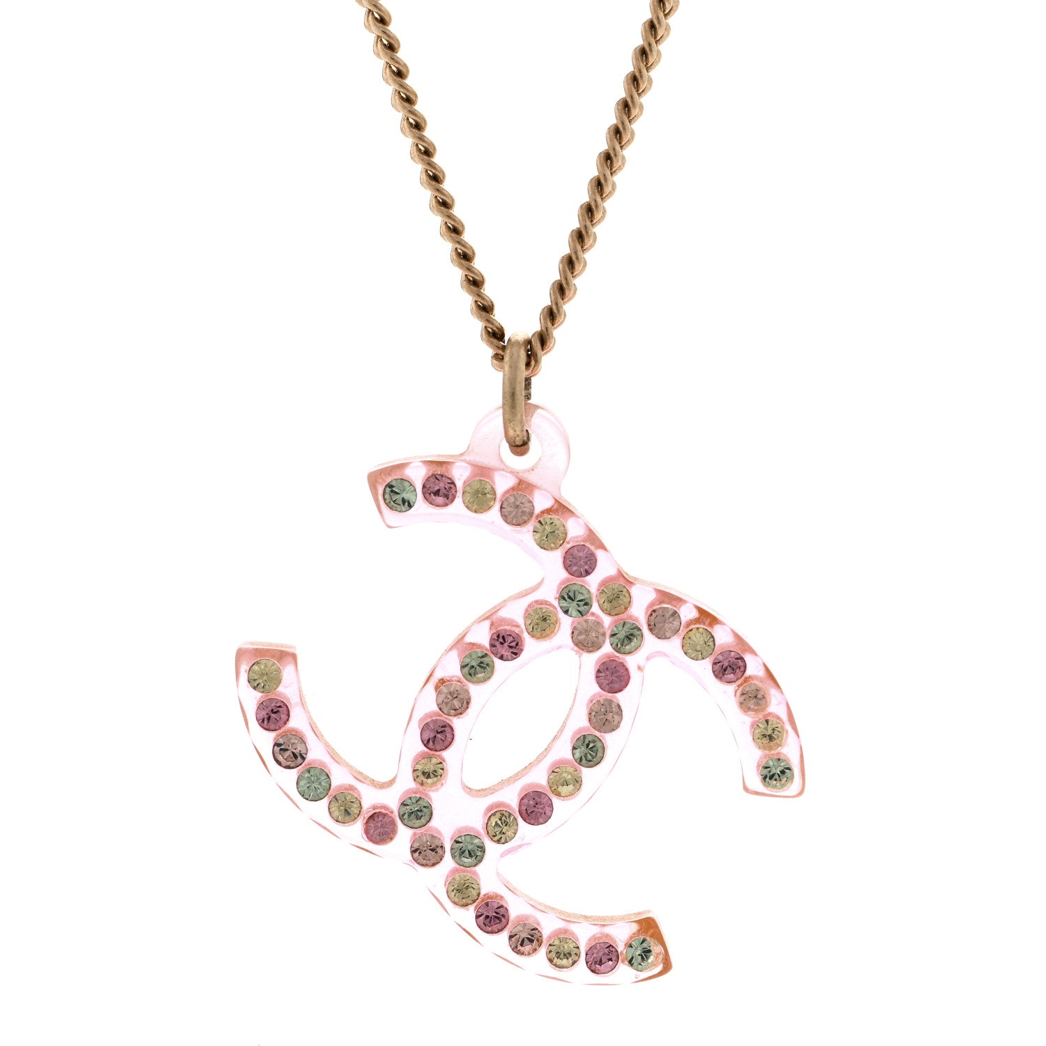 Chanel Translucent Resin Crystal CC Necklace Pink Multicolor 4 of 6
