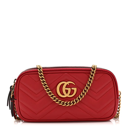 Gucci Calfskin Matelasse Mini GG Marmont Chain Crossbody Bag Hibiscus Red 1 of 12