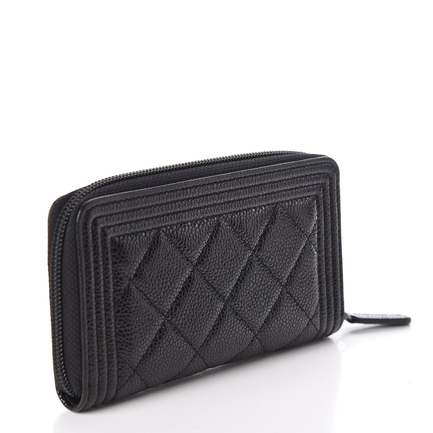 Caviar Quilted Small Boy Zip Around Wallet Black