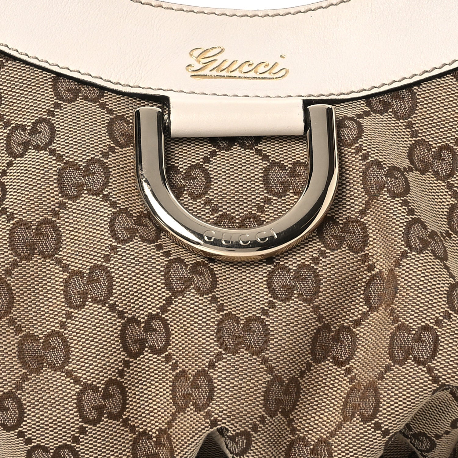 Gucci Monogram Medium D Gold Ring Hobo White 9 of 17