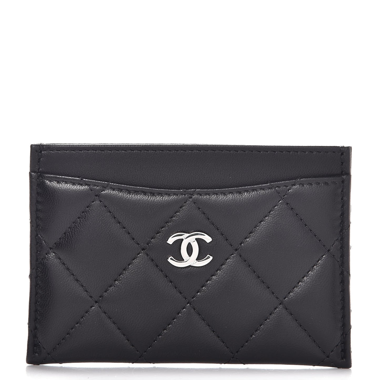 Lambskin Quilted Card Holder Black