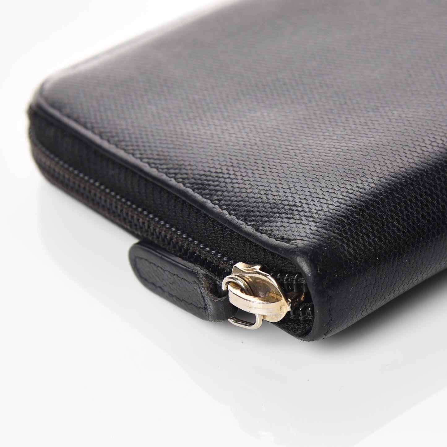 Grained Calfskin Large CC Zip Around Wallet Black