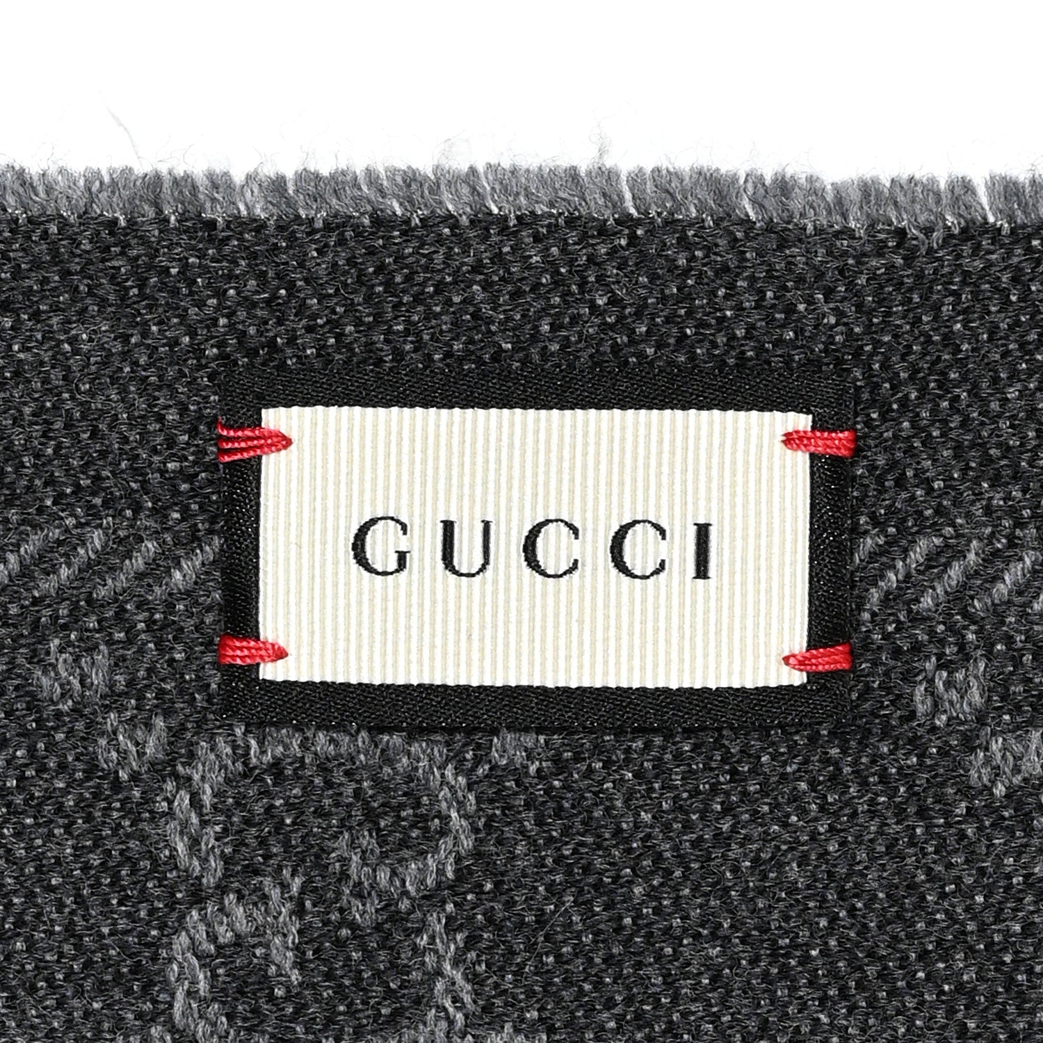 Gucci Wool Silk Monogram Fringe Shawl Grey 3 of 3