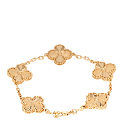 Van Cleef & Arpels 18K Yellow Gold 5 Motifs Guilloche Vintage Alhambra Bracelet 2 of 5